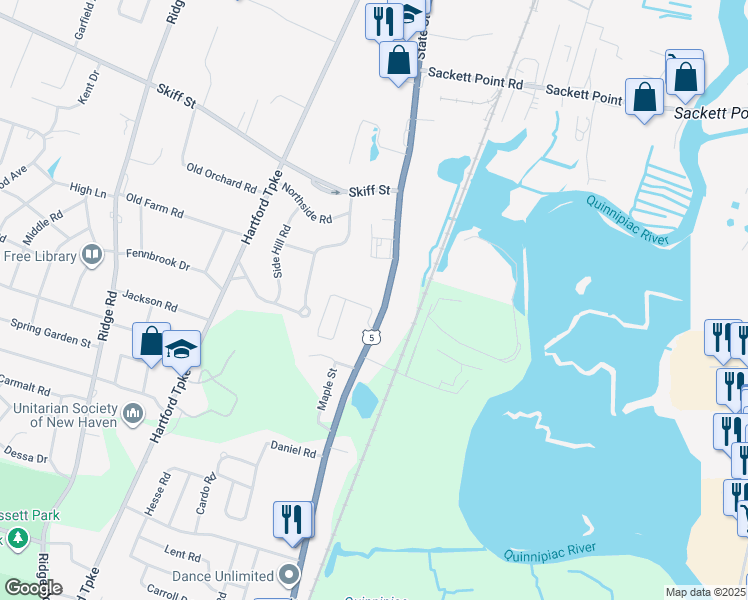 map of restaurants, bars, coffee shops, grocery stores, and more near 2965 State Street in Hamden