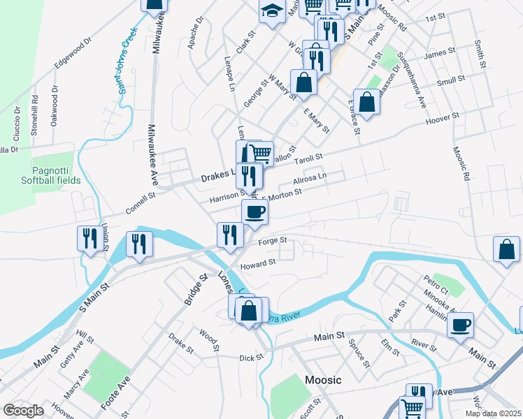 map of restaurants, bars, coffee shops, grocery stores, and more near 899 S Main St in Old Forge