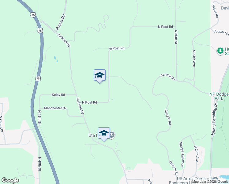 map of restaurants, bars, coffee shops, grocery stores, and more near 11115 North Post Road in Omaha