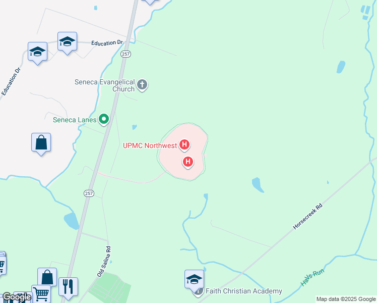map of restaurants, bars, coffee shops, grocery stores, and more near 100 Fairfield Drive in Seneca