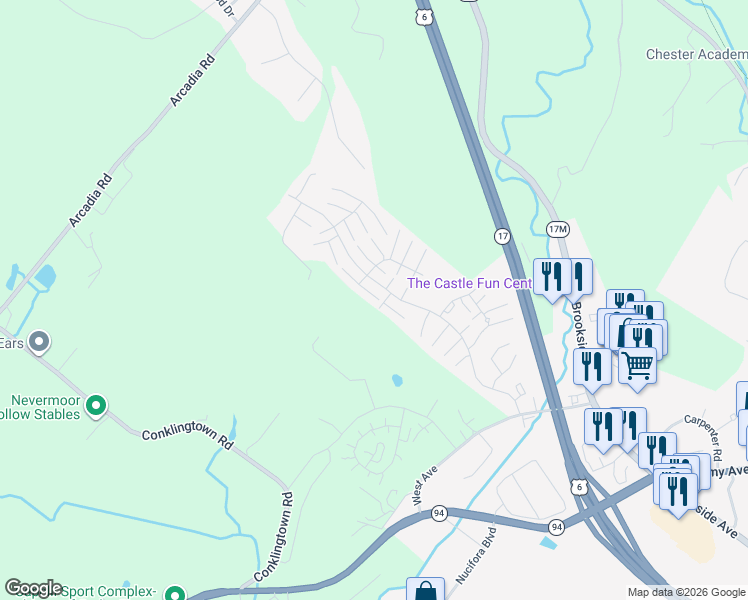 map of restaurants, bars, coffee shops, grocery stores, and more near 2302 Whispering Hills Drive in Chester