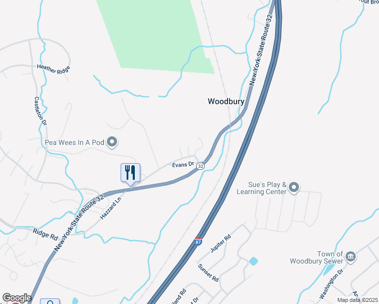 map of restaurants, bars, coffee shops, grocery stores, and more near 61 Quaker Road in Woodbury