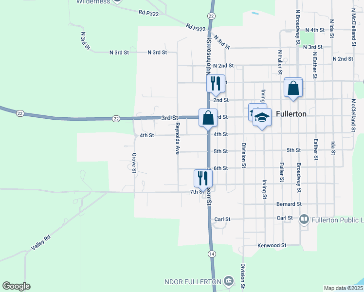 map of restaurants, bars, coffee shops, grocery stores, and more near 900-1098 5th Street in Fullerton