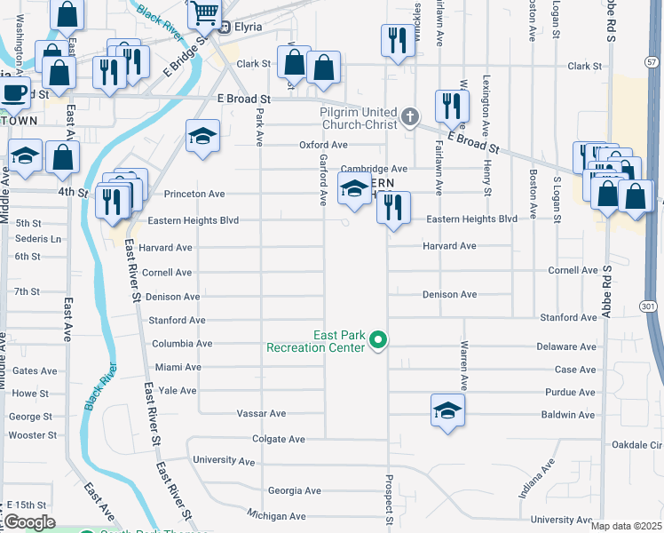 map of restaurants, bars, coffee shops, grocery stores, and more near 359 Cornell Avenue in Elyria