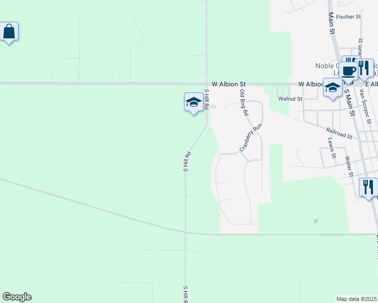 map of restaurants, bars, coffee shops, grocery stores, and more near North 875 East in Avilla