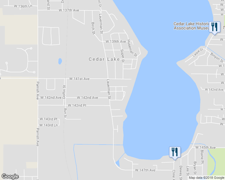 map of restaurants, bars, coffee shops, grocery stores, and more near 8708 West 141st Court in Cedar Lake