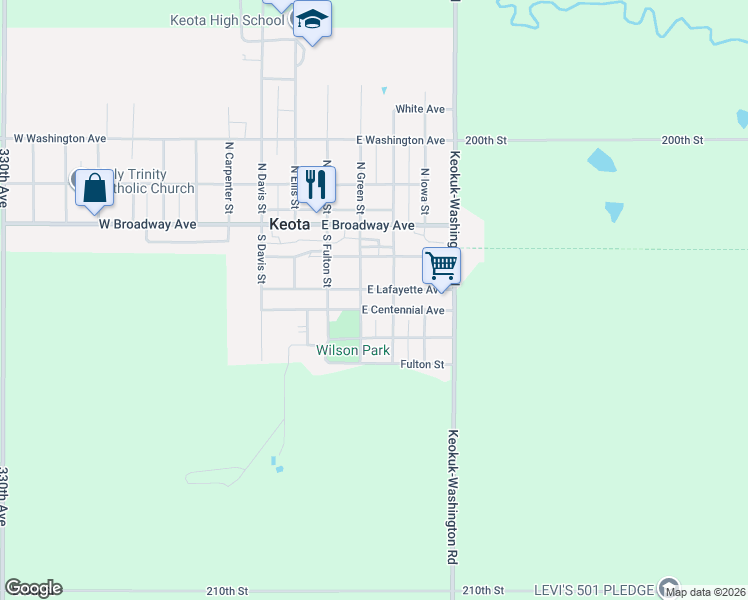map of restaurants, bars, coffee shops, grocery stores, and more near East Centennial Avenue in Keota