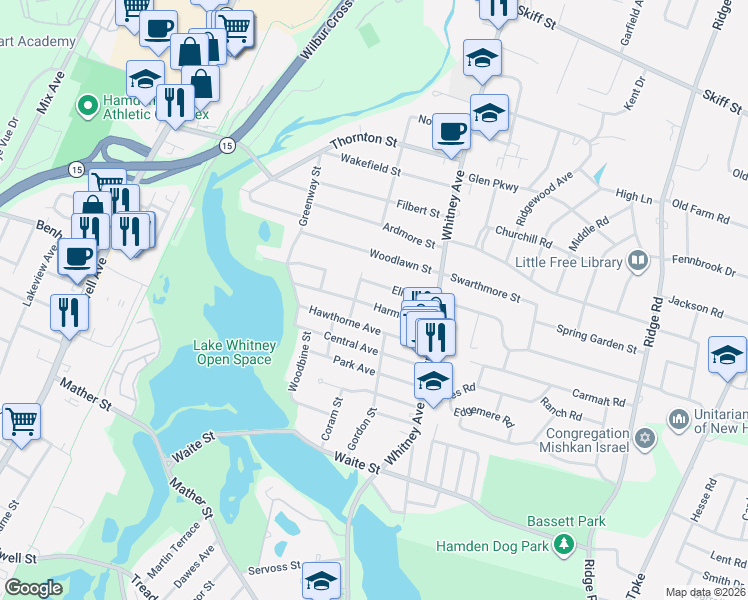 map of restaurants, bars, coffee shops, grocery stores, and more near 70 Harmon Street in Hamden