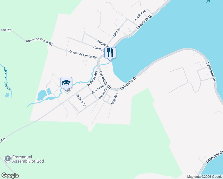 map of restaurants, bars, coffee shops, grocery stores, and more near 2 Bridge St in Harveys Lake