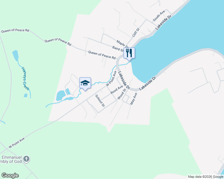 map of restaurants, bars, coffee shops, grocery stores, and more near 300-306 Rood Ave in Harveys Lake