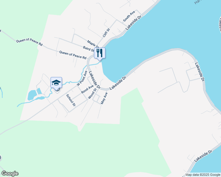 map of restaurants, bars, coffee shops, grocery stores, and more near Lakeside Drive in Harveys Lake