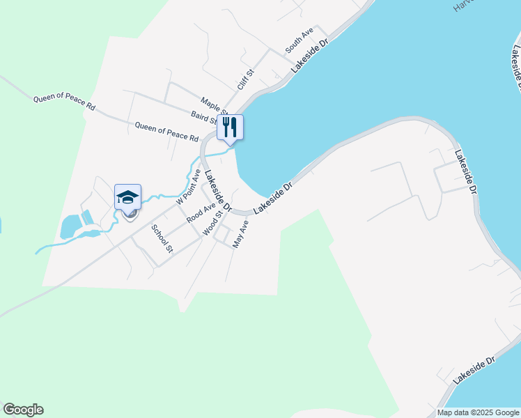 map of restaurants, bars, coffee shops, grocery stores, and more near Lakeside Drive in Harveys Lake