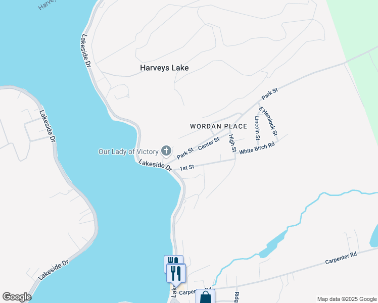 map of restaurants, bars, coffee shops, grocery stores, and more near 7 Kitchen Ave in Harveys Lake