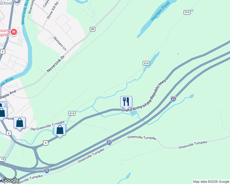 map of restaurants, bars, coffee shops, grocery stores, and more near 62 Lime Kiln Road in Port Jervis
