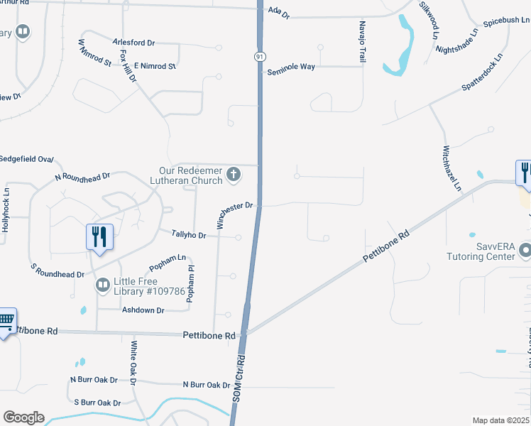 map of restaurants, bars, coffee shops, grocery stores, and more near 34016 South Side Park Drive in Solon