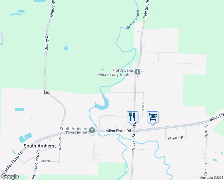 map of restaurants, bars, coffee shops, grocery stores, and more near 124 Buckeye Street in South Amherst