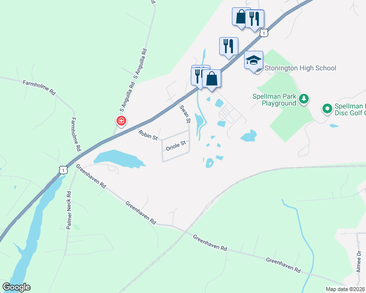 map of restaurants, bars, coffee shops, grocery stores, and more near 17 Swan Street in Stonington