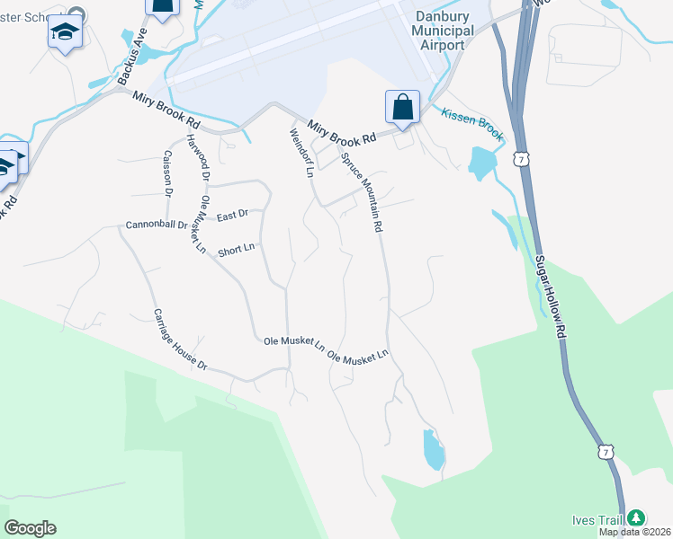map of restaurants, bars, coffee shops, grocery stores, and more near 7 Ward Drive in Danbury