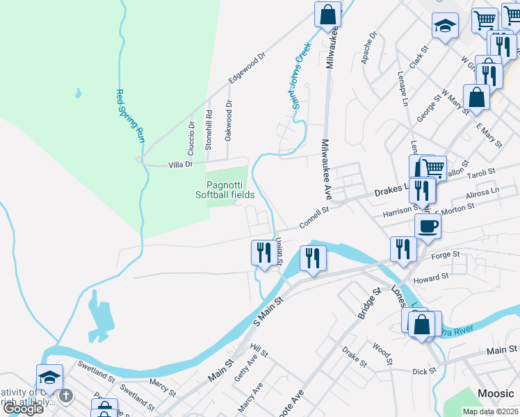 map of restaurants, bars, coffee shops, grocery stores, and more near 16 Brook St in Old Forge