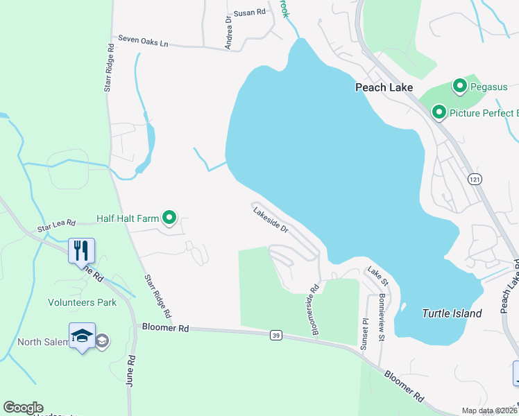 map of restaurants, bars, coffee shops, grocery stores, and more near 19 Lakeside Drive in North Salem