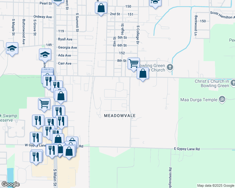 map of restaurants, bars, coffee shops, grocery stores, and more near 706 Napoleon Road in Bowling Green