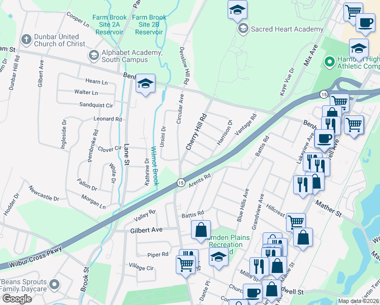 map of restaurants, bars, coffee shops, grocery stores, and more near in New Haven