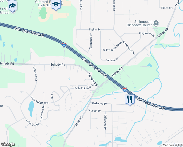 map of restaurants, bars, coffee shops, grocery stores, and more near 26872 Schady Road in Cuyahoga County