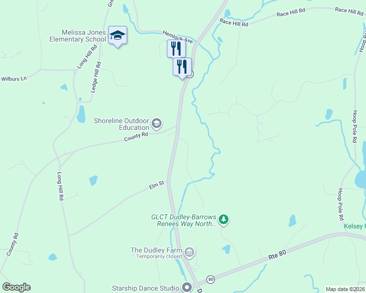 map of restaurants, bars, coffee shops, grocery stores, and more near 2631 Durham Road in Guilford