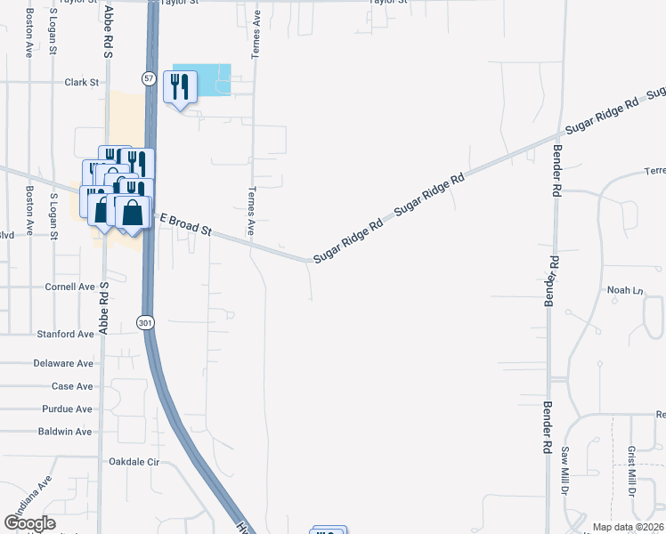 map of restaurants, bars, coffee shops, grocery stores, and more near 39325 Sugar Ridge Road in North Ridgeville