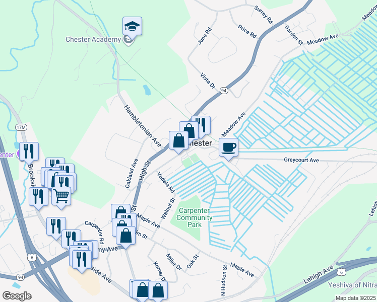 map of restaurants, bars, coffee shops, grocery stores, and more near 4 Bank Street in Chester