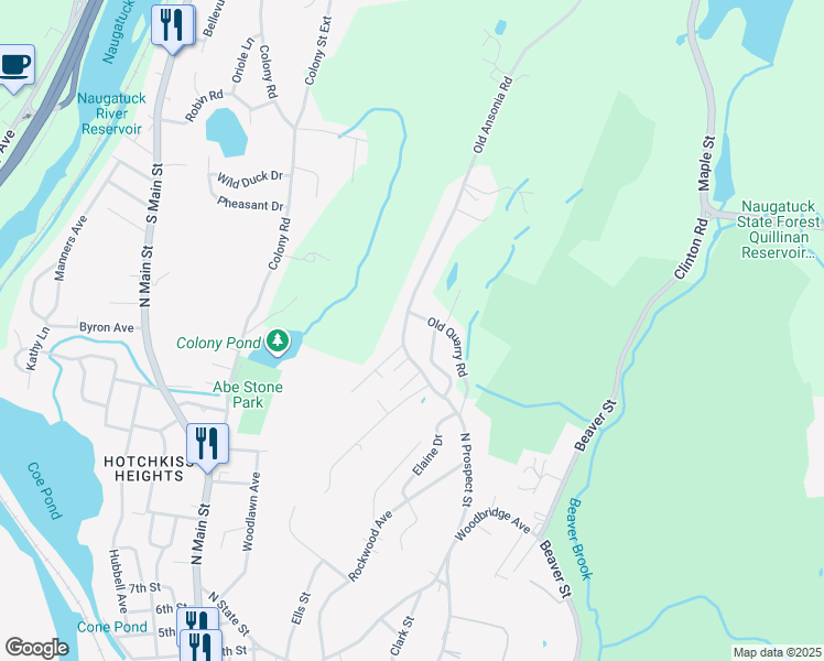 map of restaurants, bars, coffee shops, grocery stores, and more near 4 Old Quarry Road in Seymour