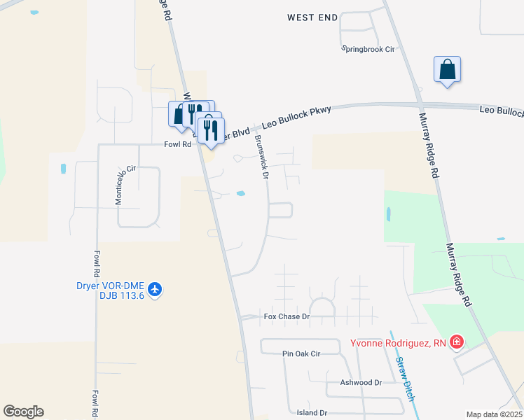 map of restaurants, bars, coffee shops, grocery stores, and more near 101 Meander Lane in Elyria