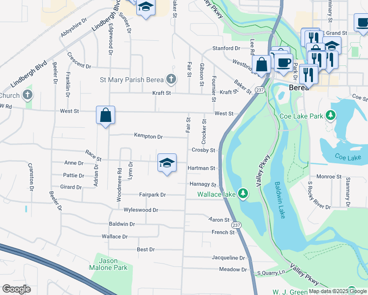 map of restaurants, bars, coffee shops, grocery stores, and more near 366 Fair Street in Berea