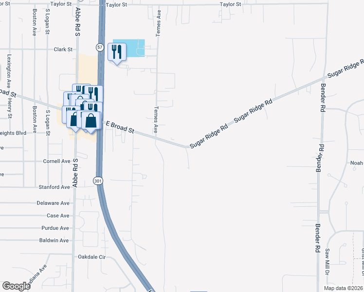 map of restaurants, bars, coffee shops, grocery stores, and more near 39325 Sugar Ridge Road in North Ridgeville