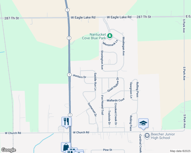 map of restaurants, bars, coffee shops, grocery stores, and more near 1648 Saddle Run Lane in Beecher