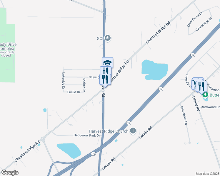 map of restaurants, bars, coffee shops, grocery stores, and more near 35939 Chestnut Ridge Road in North Ridgeville