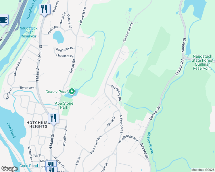 map of restaurants, bars, coffee shops, grocery stores, and more near 4 Old Quarry Road in Seymour