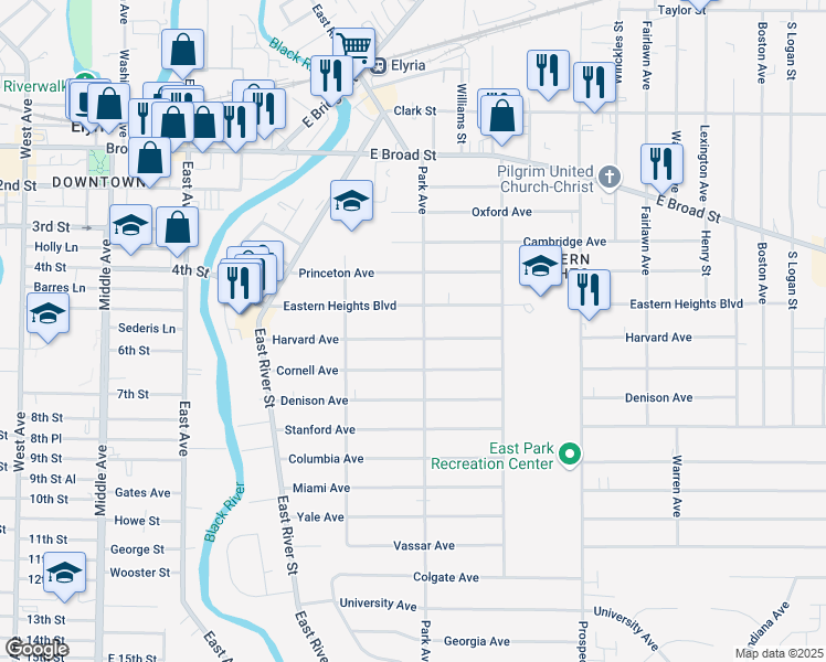 map of restaurants, bars, coffee shops, grocery stores, and more near 252 Harvard Avenue in Elyria