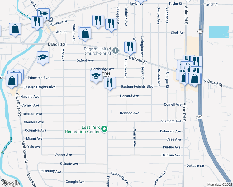 map of restaurants, bars, coffee shops, grocery stores, and more near 524 Harvard Ave in Elyria