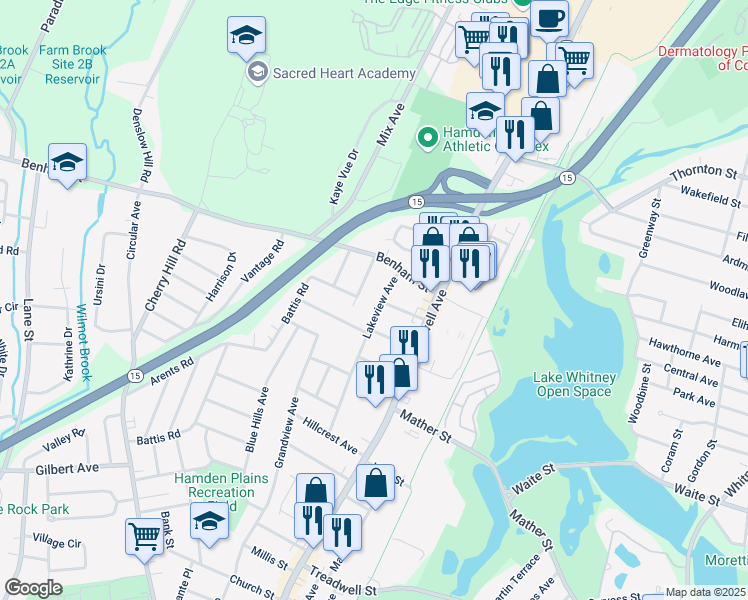 map of restaurants, bars, coffee shops, grocery stores, and more near 50 Malcolm Street in Hamden
