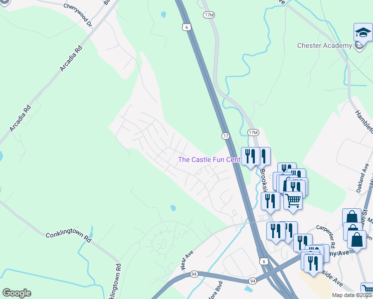 map of restaurants, bars, coffee shops, grocery stores, and more near 3112 Whispering Hills Drive in Chester