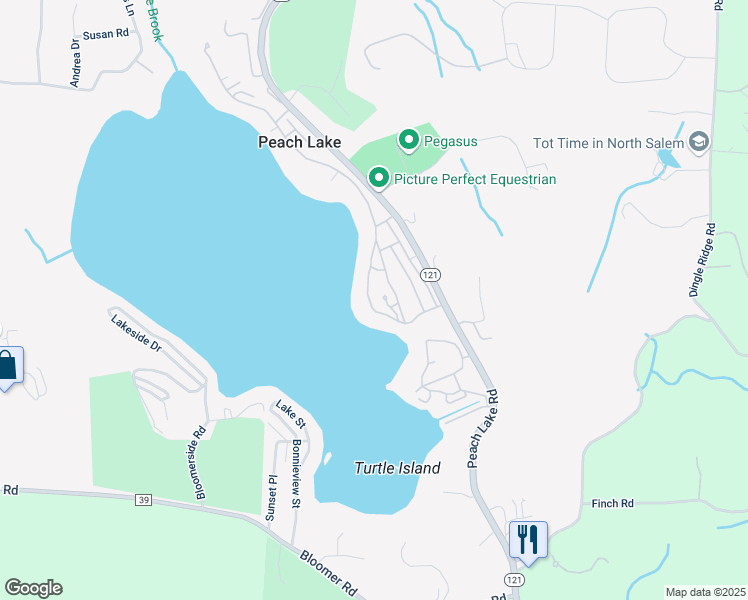 map of restaurants, bars, coffee shops, grocery stores, and more near 18 Vails Lake Shore Drive in Brewster