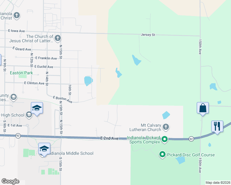 map of restaurants, bars, coffee shops, grocery stores, and more near 110 North 20th Street in Indianola