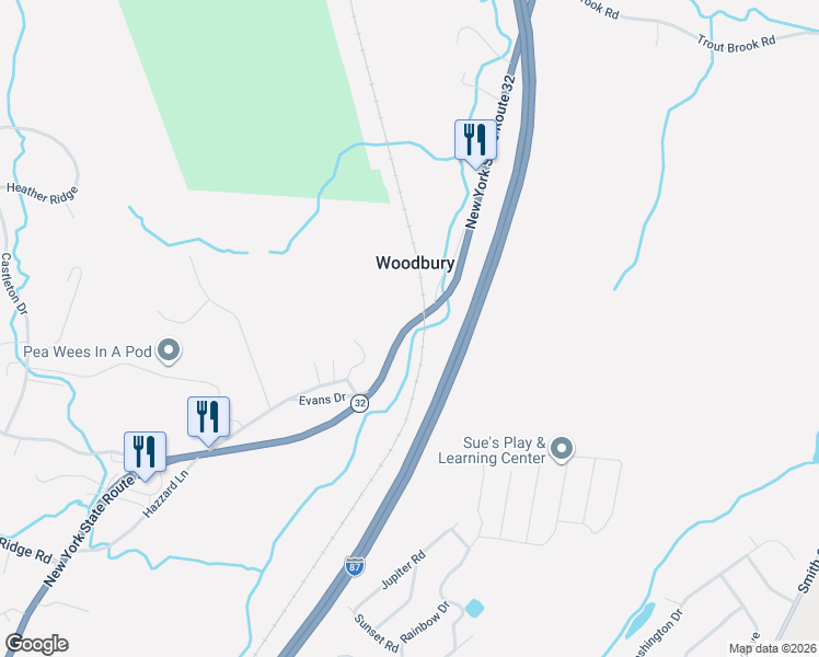 map of restaurants, bars, coffee shops, grocery stores, and more near 860 New York 32 in Woodbury