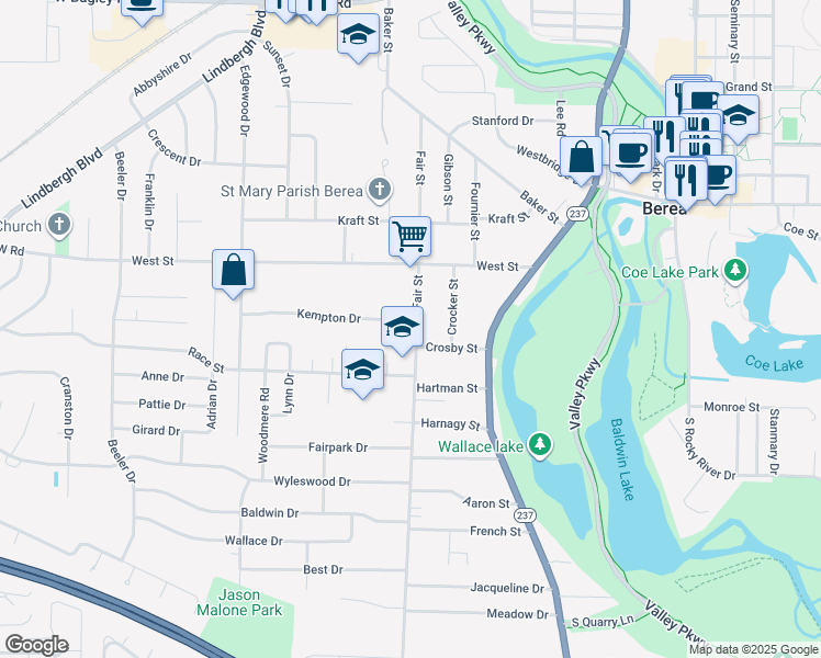 map of restaurants, bars, coffee shops, grocery stores, and more near 366 Fair Street in Berea