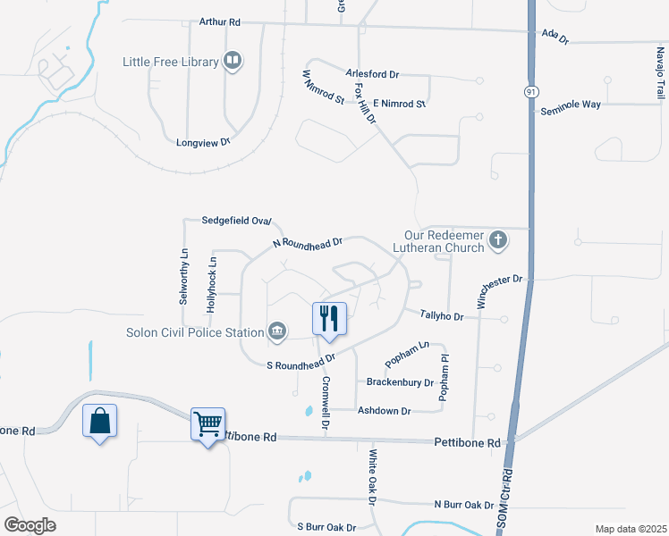 map of restaurants, bars, coffee shops, grocery stores, and more near 32519 Jefferson Drive in Solon