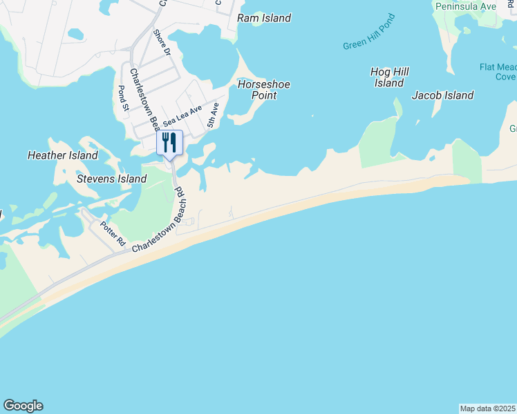 map of restaurants, bars, coffee shops, grocery stores, and more near 920 Charlestown Beach Road in South Kingstown
