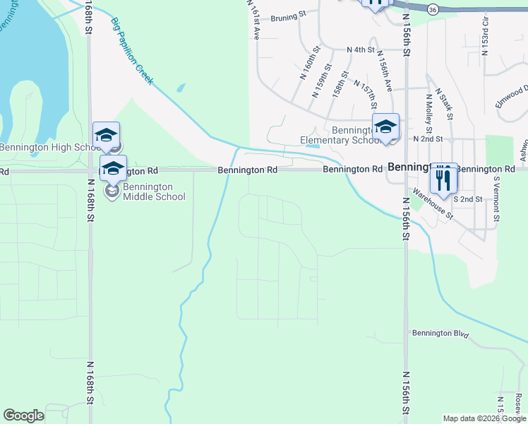 map of restaurants, bars, coffee shops, grocery stores, and more near 16005-16247 Bennington Road in Bennington