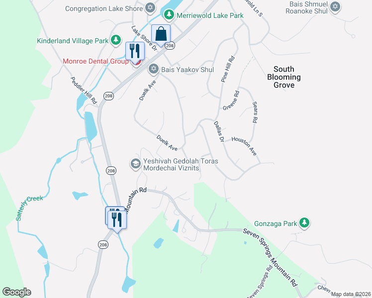 map of restaurants, bars, coffee shops, grocery stores, and more near 66 Duelk Avenue in Monroe