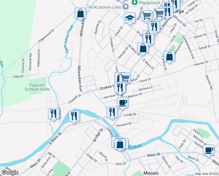 map of restaurants, bars, coffee shops, grocery stores, and more near 148 Drakes Lane in Old Forge